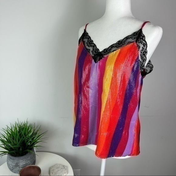 Olivia Ruben womens Rainbow Stripe Sequin Sleeveless Top size 8 - Picture 1 of 12